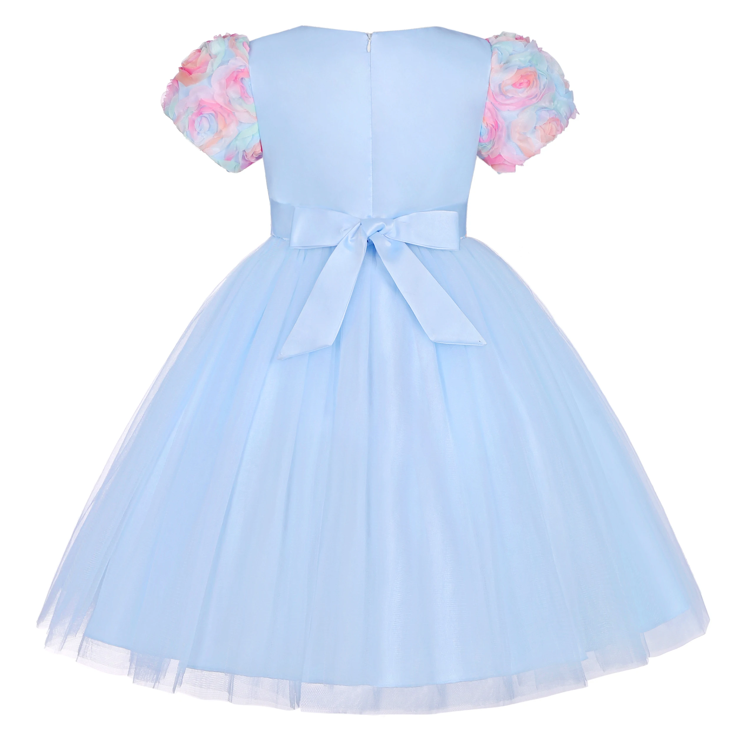 Children\'s new floral mesh pommel dress Little girl birthday party dance bow dress