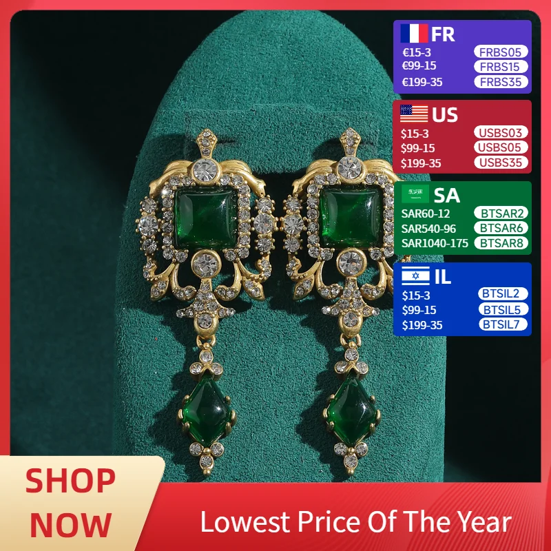 

Vintage Jewelry Emerald Green Natural Stone Dangle Earrings Long Drop For Woman Luxury Designer Antique Quality Accessories 2025