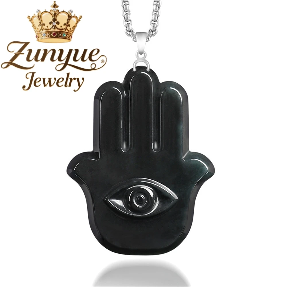 S925 Silver Clasp Set With Natural Jadeite Fatima'S Hand Pendant Luxury Quality Fine Fashion Jewelry Exquisite Elegant Charms