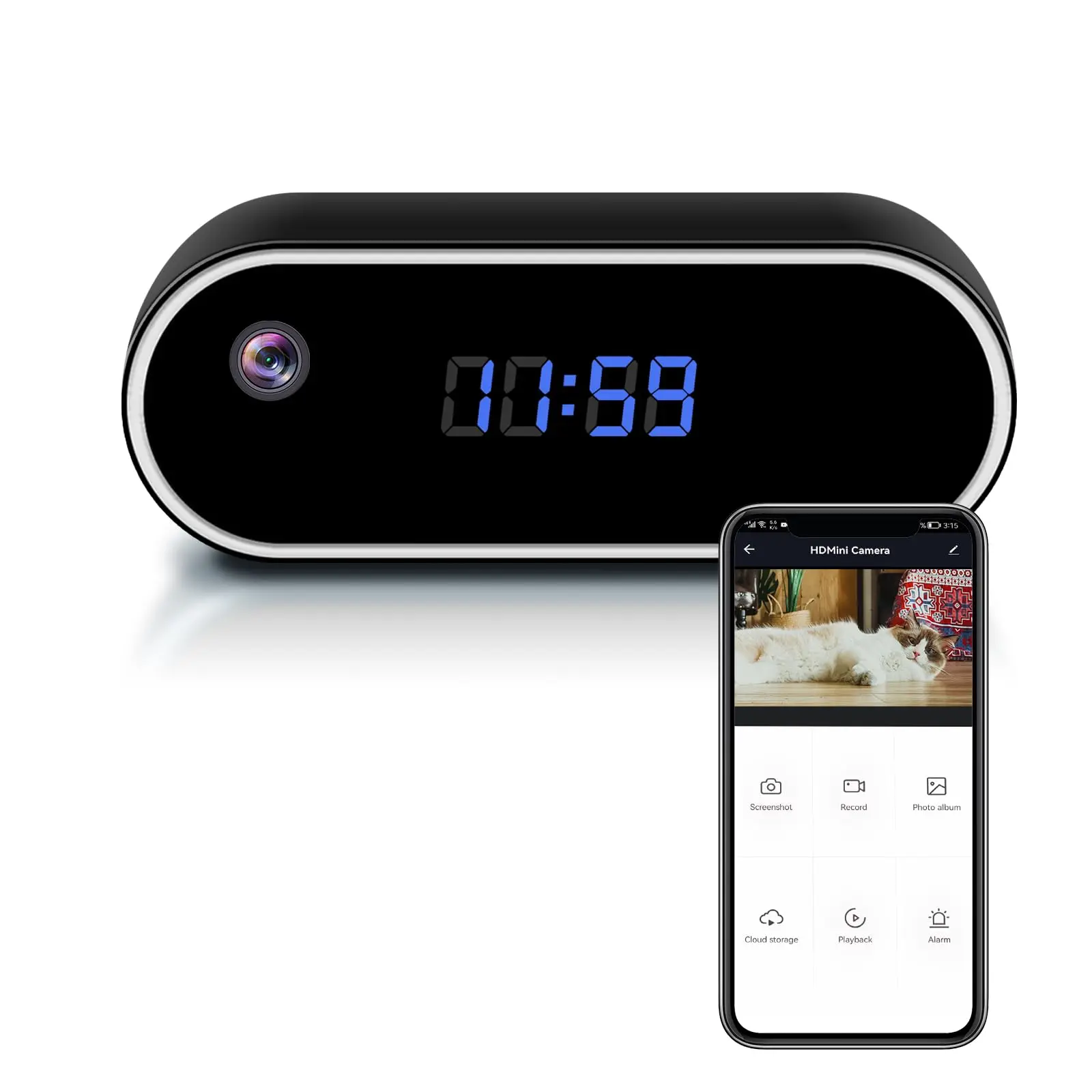 1080p-hd-wifi対応-監視カメラ-目覚まし時計-リモート視聴、動体検知、録画機能付き-ホームセキュリティ用ナニーカム