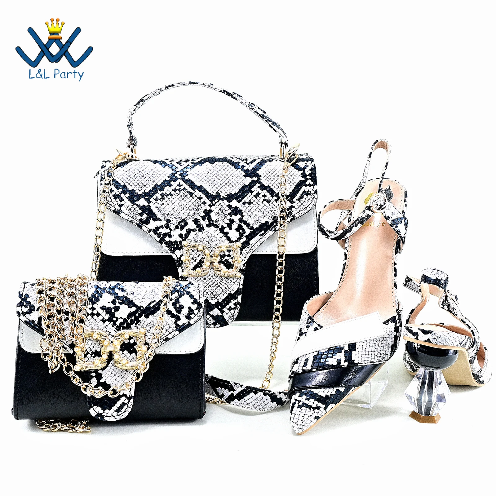 

White Color Special African Fashion Italian Desing Shoes Matching Bag Set Pu Leather Mature Style for Wedding Party