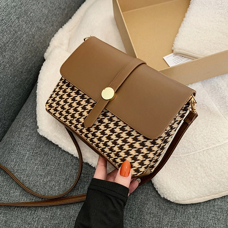 

Textured Fashion Houndstooth Temperament Shoulder Bag New Niche Women Simple Western Style Small Luxury Brand Crossbody Bag