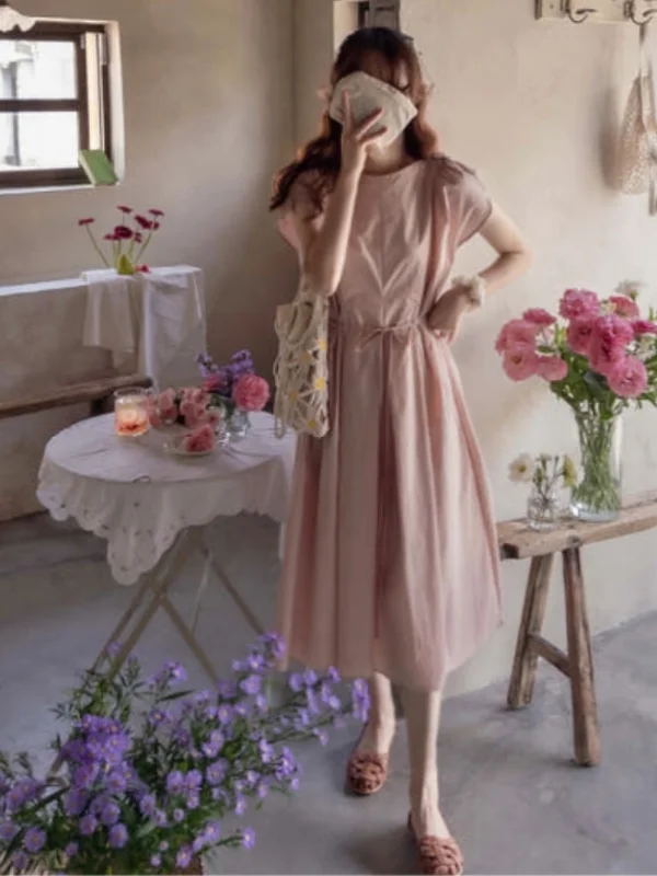 Vestido Retro Dulce con Cintura Ajustada, Diseño de Moda Femenina, Estilo Coreano con Nudo, Aósfera ra y Madura, Vestid...