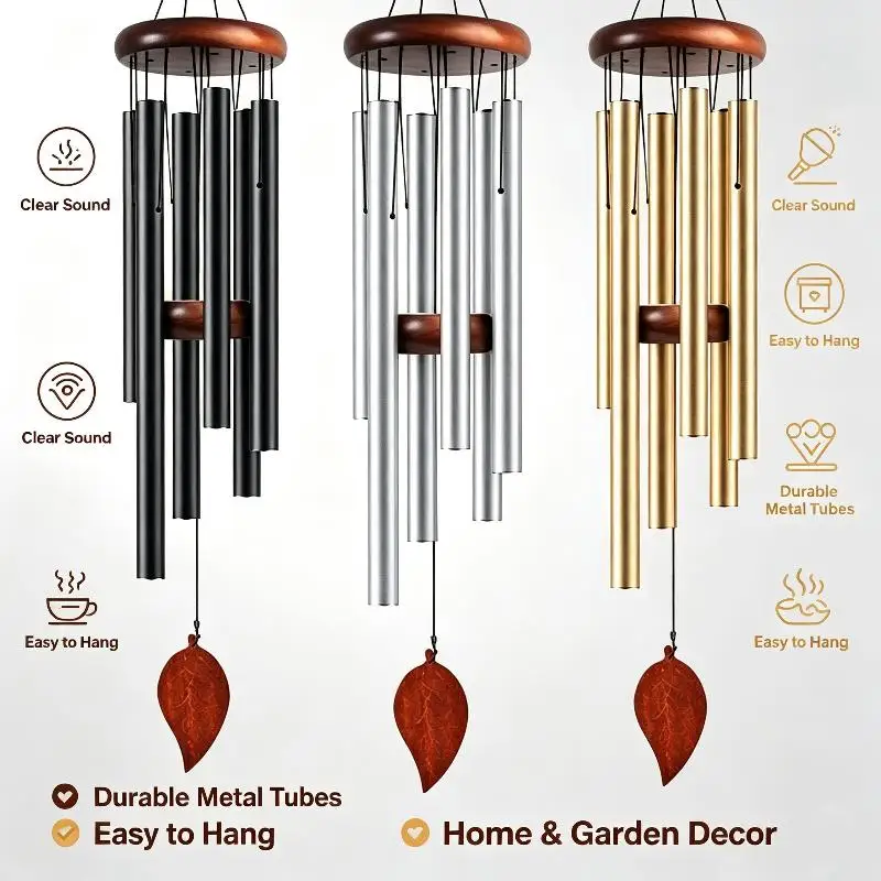 26 Inch Vintage Aluminum Alloy Wind Chimes with Wooden Tag Decorative Gift for Housewarming Friends Family