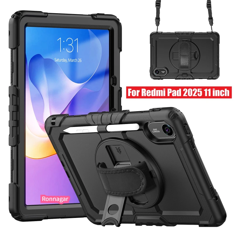 Heavy Duty Rugged Cover for Xiaomi Redmi Pad 2 11inch 2025 Shoulder Strap Built-in Screen Protector for Redmi Pad 2 11'' Tablet