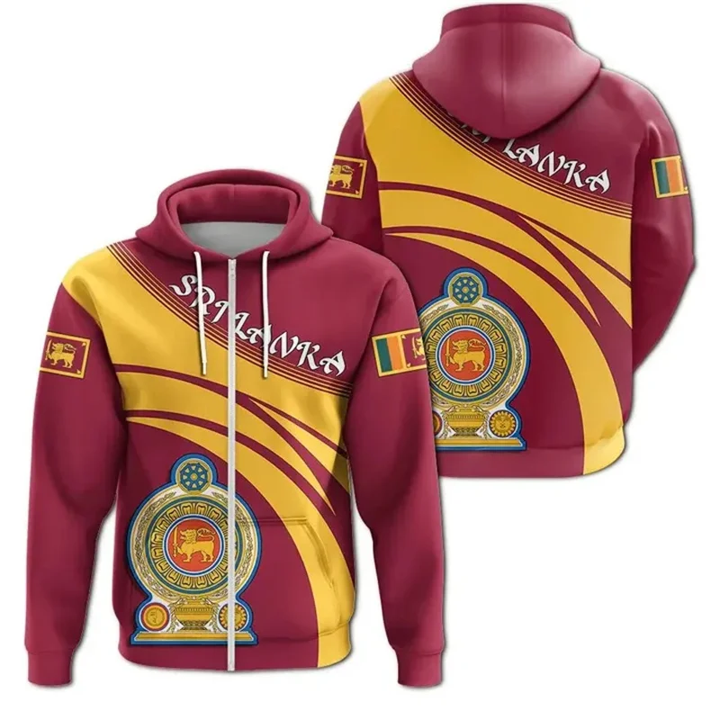 The Democratic Socialist Republic-Of Sri Lanka Map Flag 3D Print Zip Up Hoodies Sri Lanka Emblem Graphic  Zipper Sweatshirts Top