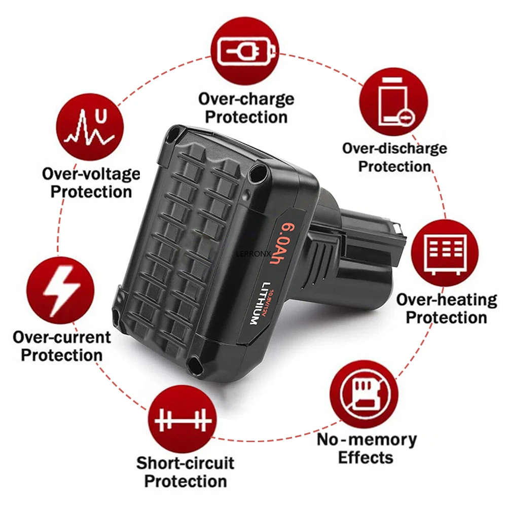 10.8V 12V Max 6000mAh Li-ion Power Tools Rechargeable Battery for Bosch BAT411 BAT412 BAT413A BAT420 GSR10.8 GSR12V-LI