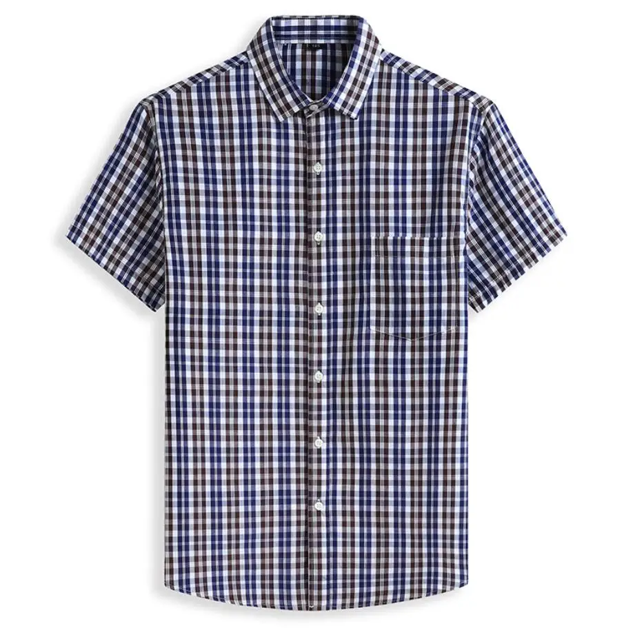 100% Cotton 5XL 6XL 7XL 8XL 12XL Men\'s Plus Size Shirts Fashion Casual Classic Style Comfortable Plaid Short Sleeve Shirt Male