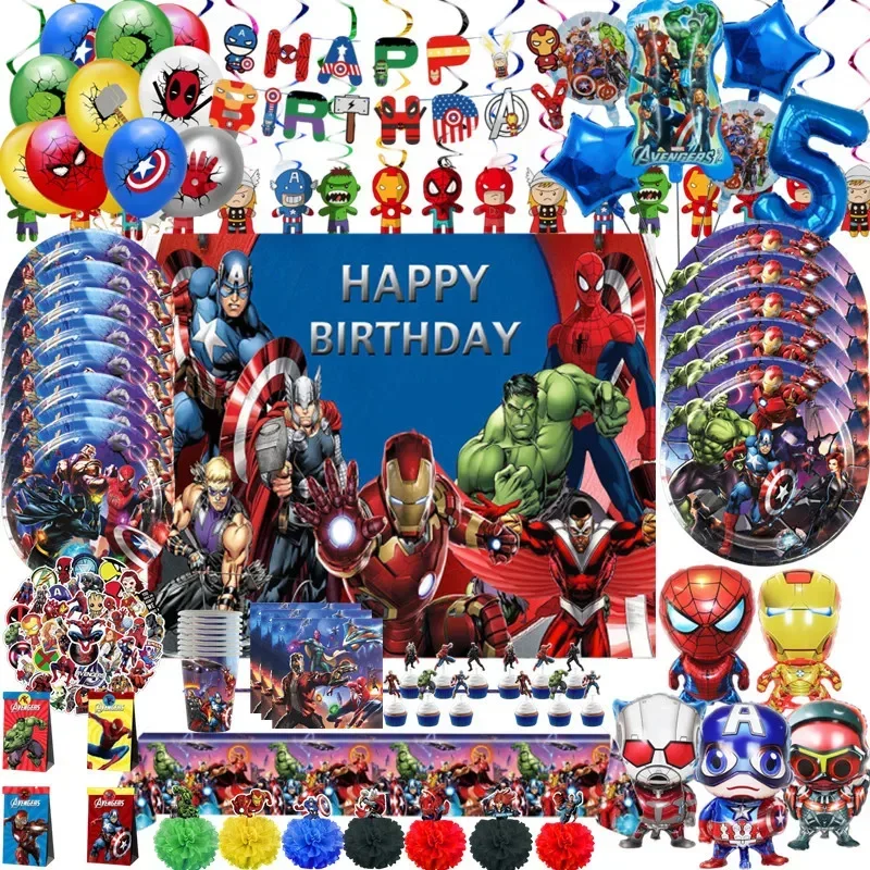 The Avengers Birthday Party Decorations Marvel Superhero Balloons Paper Tableware Backdrops Baby Shower Kids Boys Party Supplies