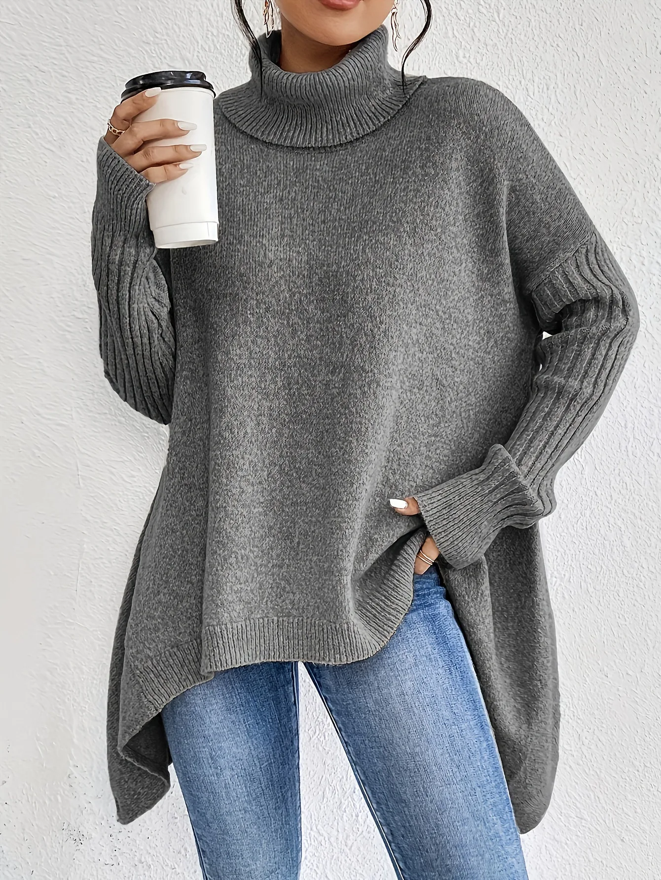 

Autumn Winter Women's Fashion Loose High Neck Thick Knit Sweater Vintage Ladies Knitted Long Sleeve Pullover Jumpers