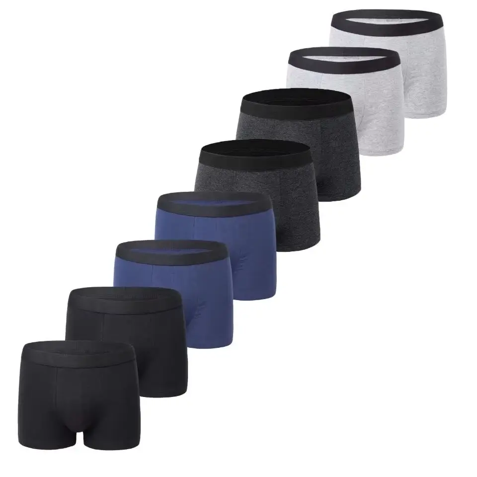 

8 Pcs Men's Cotton Boxer Briefs Multi-Pack (Gray, Black, Blue,white) Comfortable Stretch Underwear Classic Design Mens Trunks