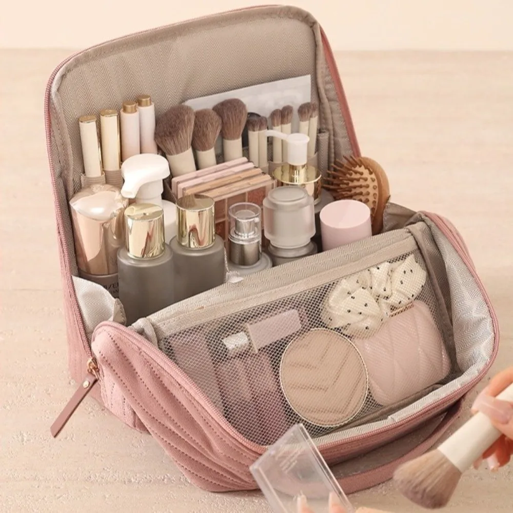 Portable Stands up Cosmetic Bag Waterproof Short Toiletry Storage Bag Large Capacity Multi-pocket Organizer Pouch Travel Use