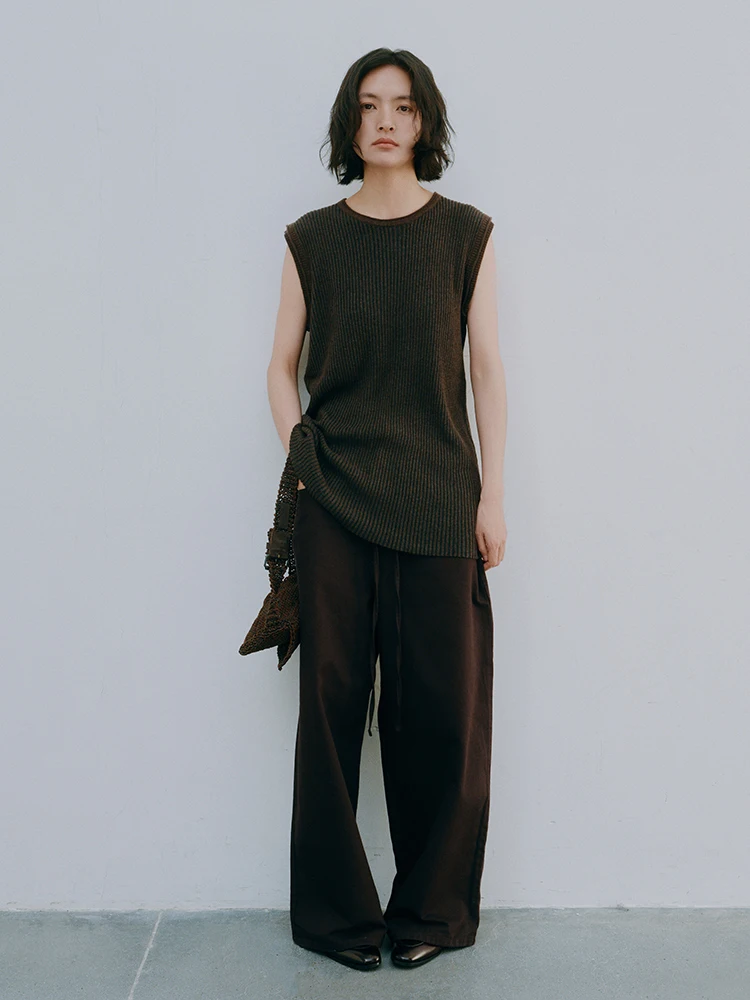 

Вязаный жилет Yvone Liu Straight Tube Retro Round Ne Svel с эффектом похудения, из смесовой шерсти, французский стиль, средней длины, Ciw...