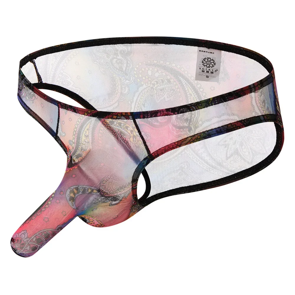 

Mens Underwear Briefs Sexy Male Panties Gay Mens Bikini Elephant Nose Brief Bohemia Style Printed Underpants See Through Panties