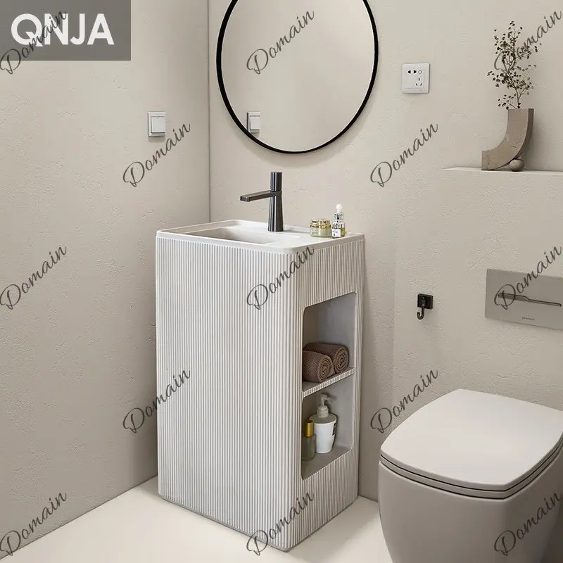 Cream-style bathroom cabinet, column basin, floor-standing integrated art washbasin, bathroom storage, washbasin