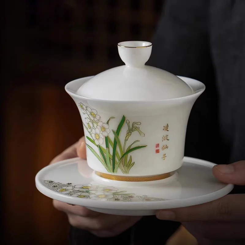 Wholesale Ice Jade Narcissus Tea Set - Premium Mutton Fat Porcelain Gongfu Teaware with Fairness Cup