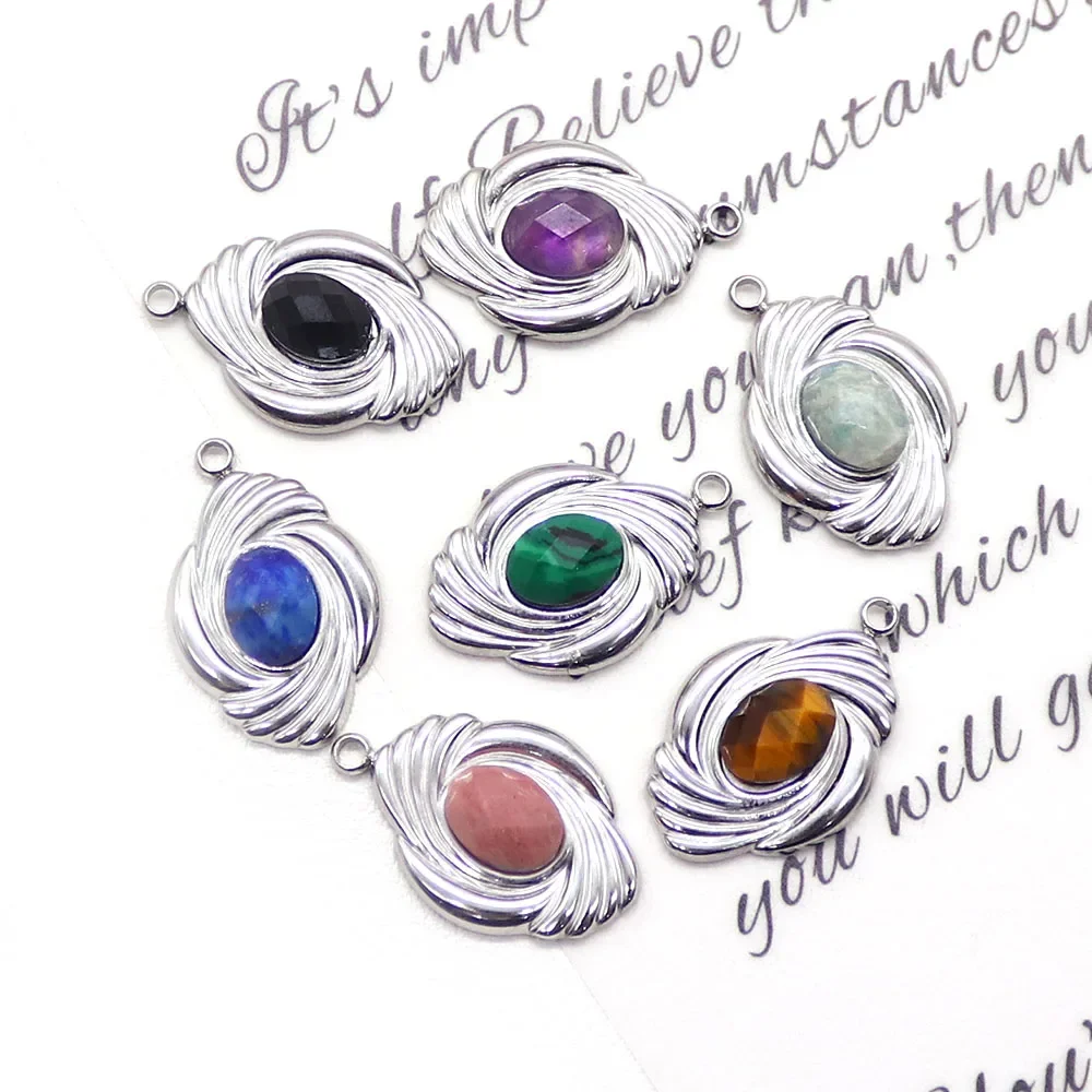 15x23mm Natural Tiger Eye Stone Pendant Silver Color Lapis Lazuli Charms for DIY Necklace Gifts Jewelry Making Accessories