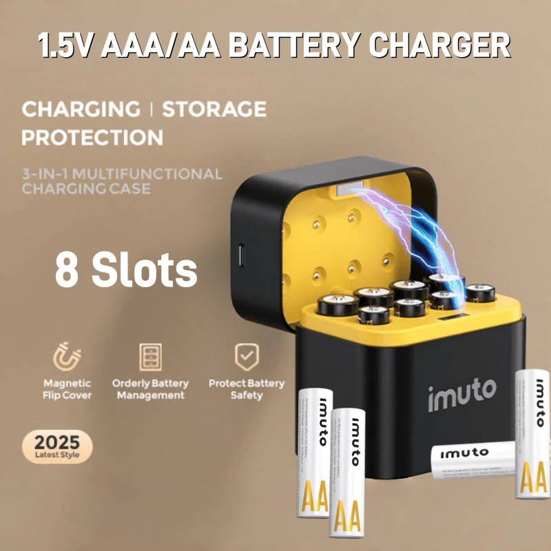 

1.5V AA AAA Rechargeable Lithium Batteries with Charger Box, Long Lasting Li-ion Battery Set for Household/Office Use,