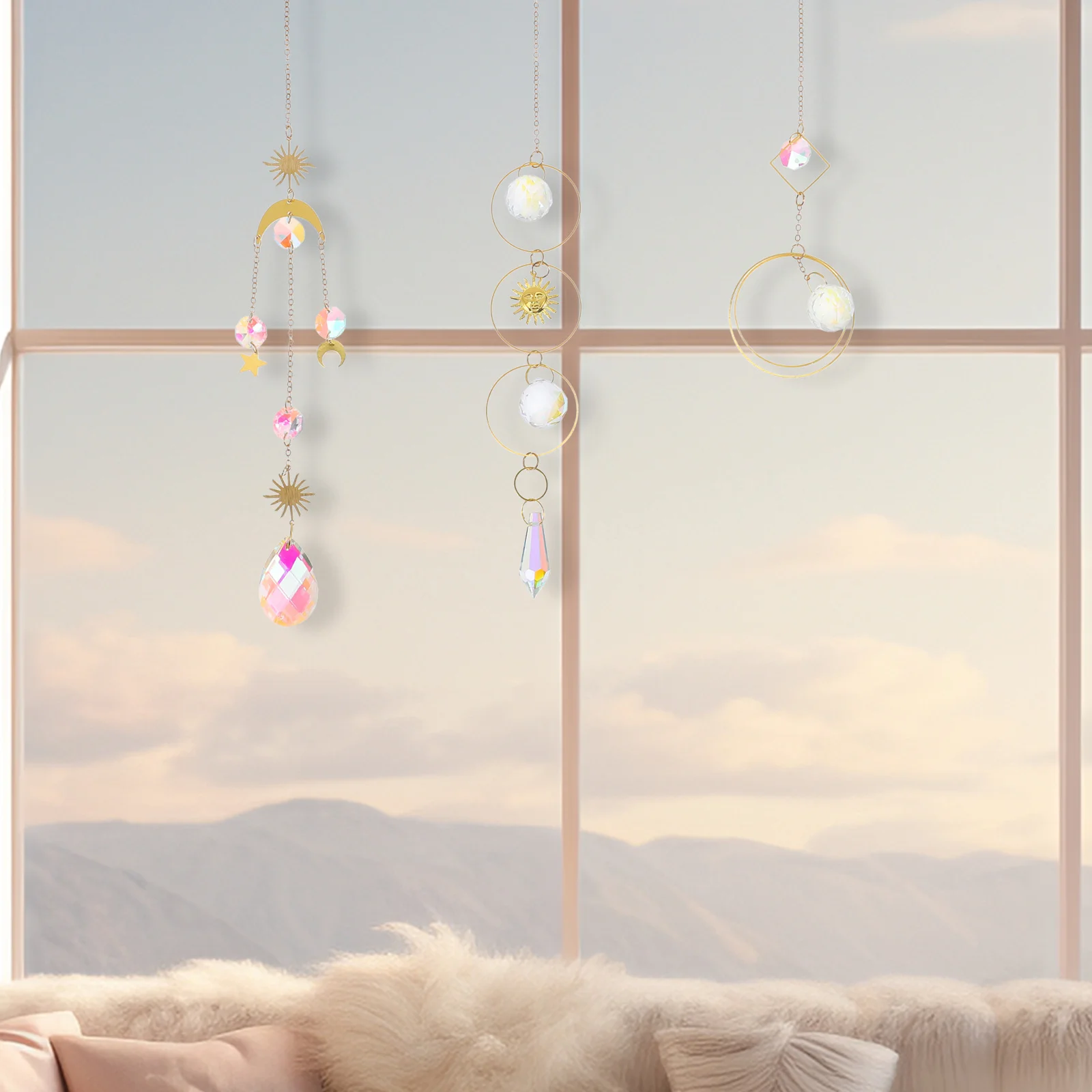 

3Pcs Moon Star Hanging Suncatcher Ornament Decoration for Window Garden Outdoor Home Accents Window Hanging Ornament