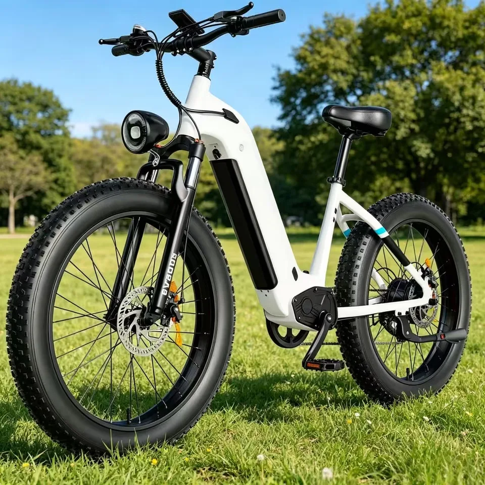 OBX EV900S E-Bike 1000W Electric Bike 48V 15Ah Battery 26” Fat Tire E-Bike 28MPH Adjustable Speed 55KM Range Front Suspension image 6