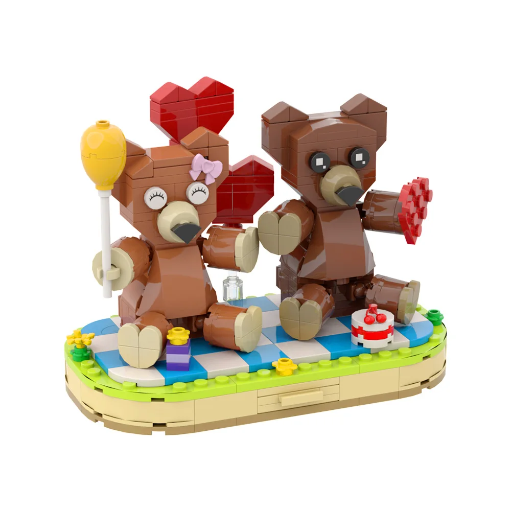 MOC Valentine's Day Couple Bear Building Blocks Model Valentine's Day Girl Gifts Bricks DIY Assembly Toys Couple Festival Gifts