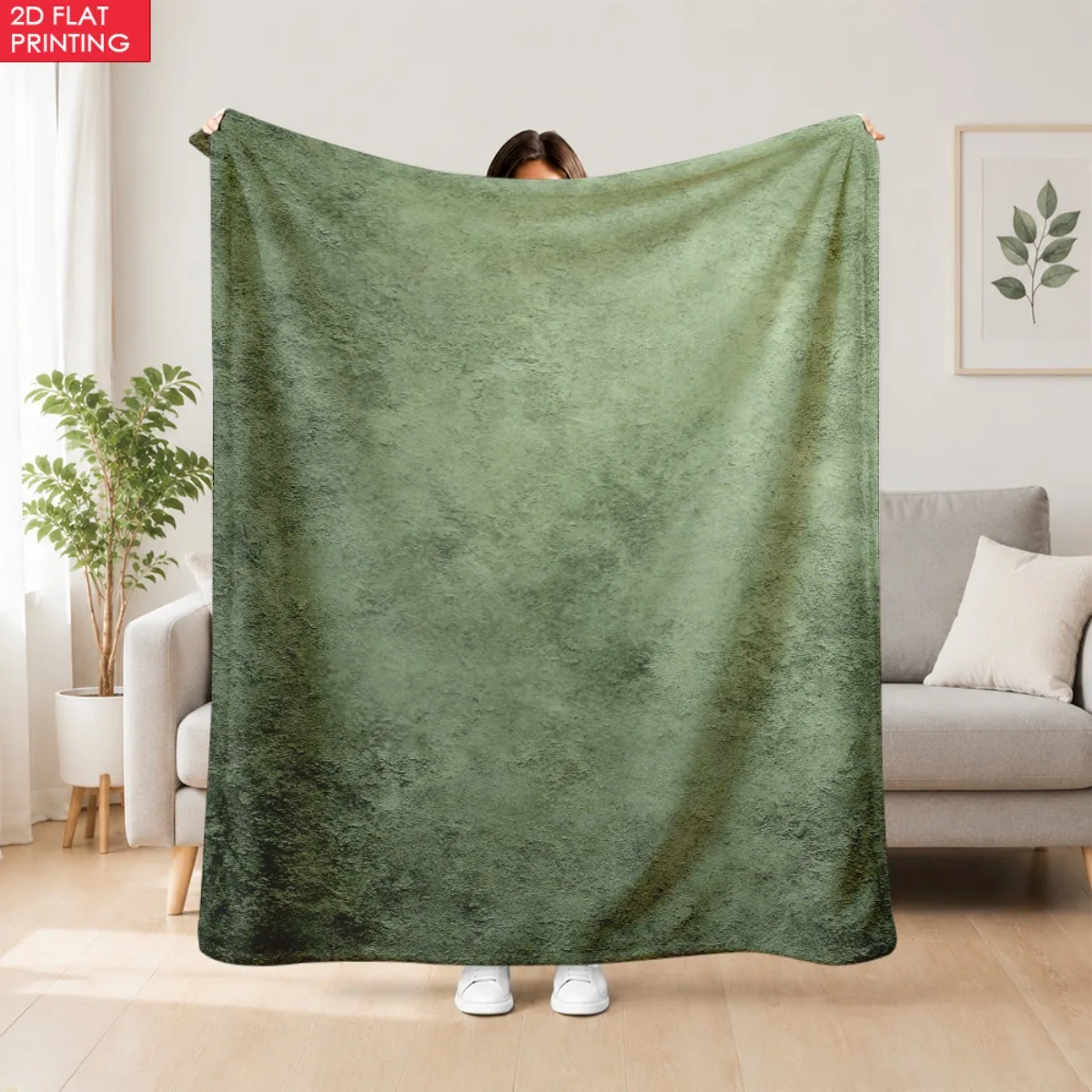 1pc Distressed Olive Green Texture D Pattern Lightweight Flannel Hug Blanket - Plush and Ultra Soft Ideal for Travel and Car Gre