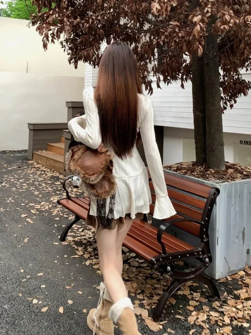 Women's Two Piece Set Y2k Ruffle Cardigan Short Dresses Outfit Sets Womens 2 Piece Sexy Brown Women's Two Piece Set Y2k Ruffle Cardigan Short Dresses Outfit Sets Womens 2 Piece Sexy Brown