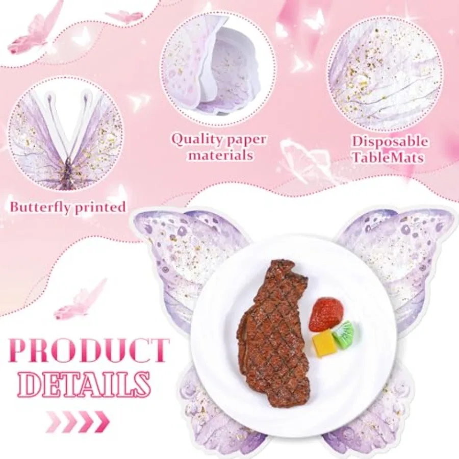 50 حزمة من مفارش الفراشة الورقية للاستعمال مرة واحدة، مفارش طاولة على شكل فراشة باللون الوردي والأرجواني لحفلات استقبال المولود الجديد وحفلات الزفاف #3