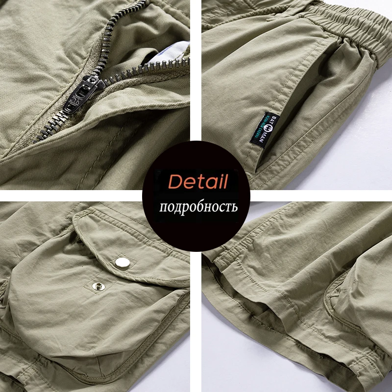 Summer Men Cargo Cotton Shorts Pants Mens Clothing Elastic Waist Casual Solid Beach Jogger Multi Pocket Shorts Male 40