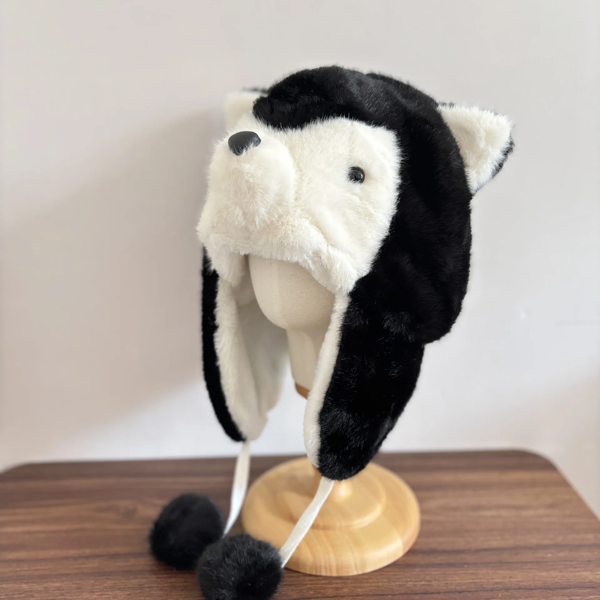 女性用ぬいぐるみ帽子-秋冬-ボンバーハット-ふわふわ-可愛い-ハシキ型-冬用帽子-耳当て付き