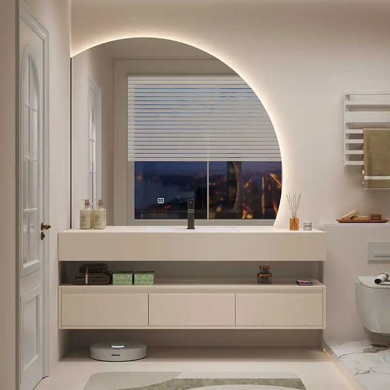 Kabinet kamar mandi modern 2025 dengan wastafel tunggal, kabinet kamar mandi khusus, terpasang di dinding, keramik persegi