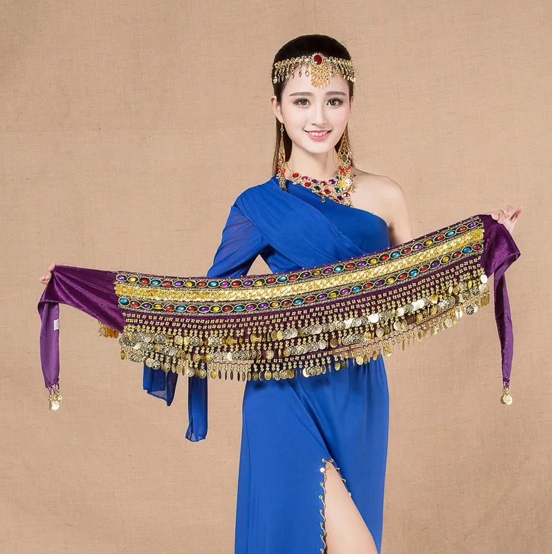 Belly Dance Indian Practice Performance Waist Chain Double Row Diamond Widening Weighted Hanging Coin Dance Accessories