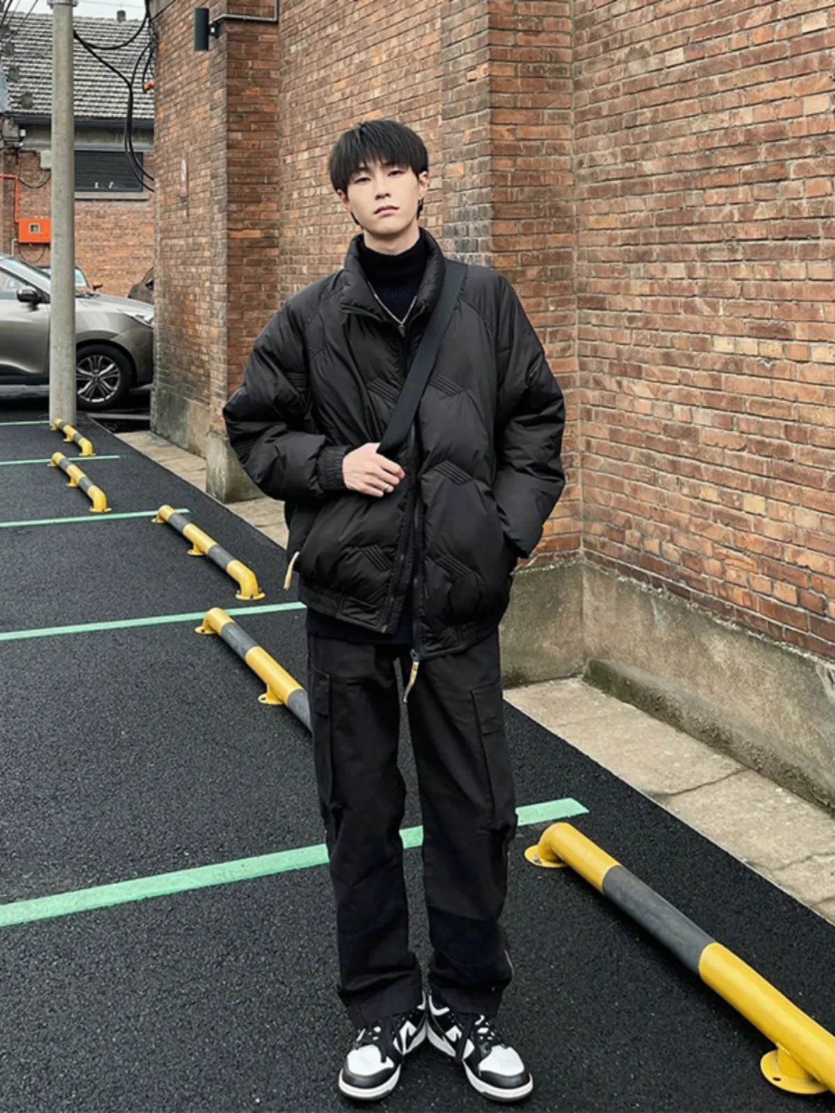 

Мужская зимняя теплая куртка из жатого хлопка Bla Creased Thiened, повседневная, свободного кроя, молодежная, на молнии