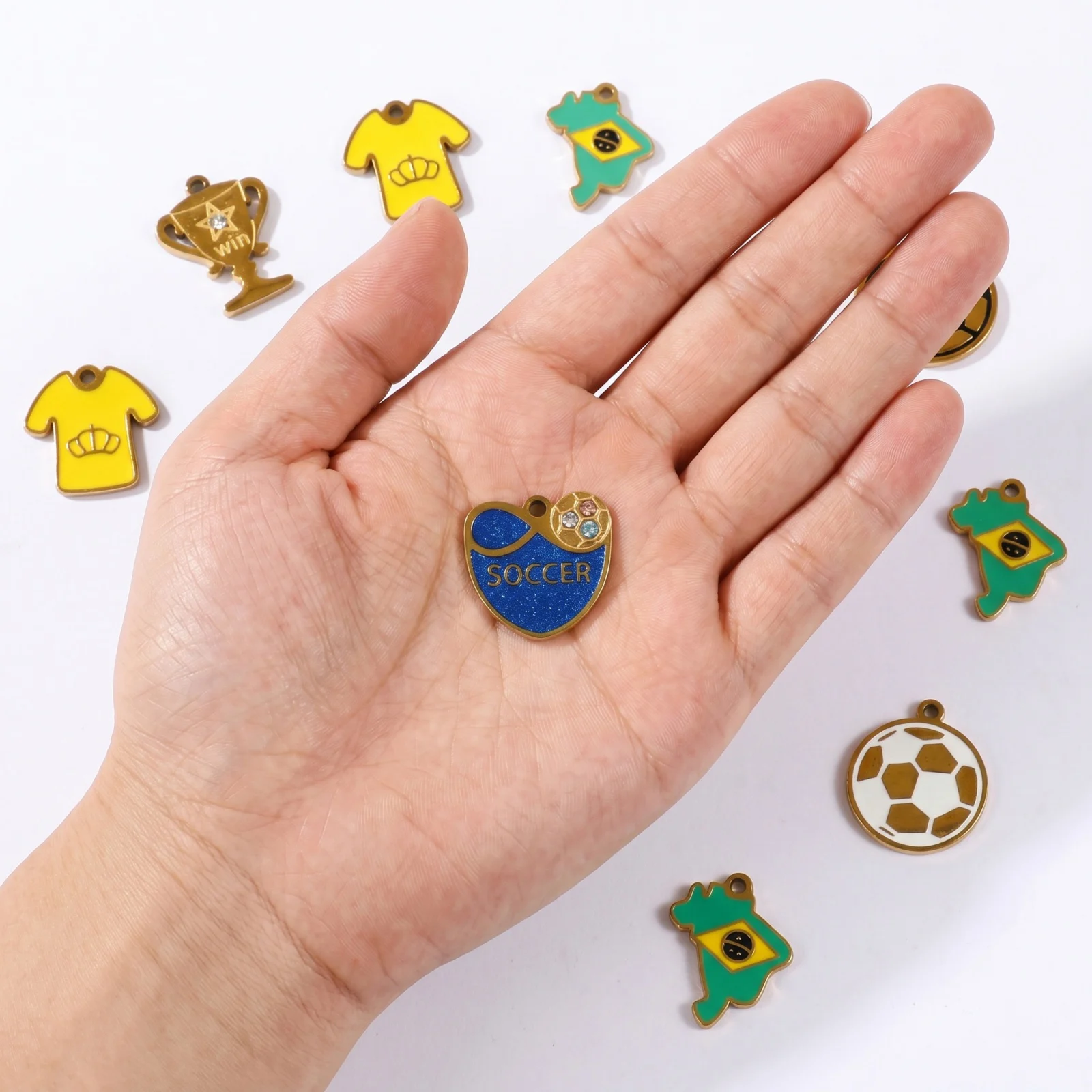 2pcs 304 Stainless Steel Sport Charms Round Football Multicolor 18K Gold Plated Pendants DIY Necklace For Jewelry Making Finding
