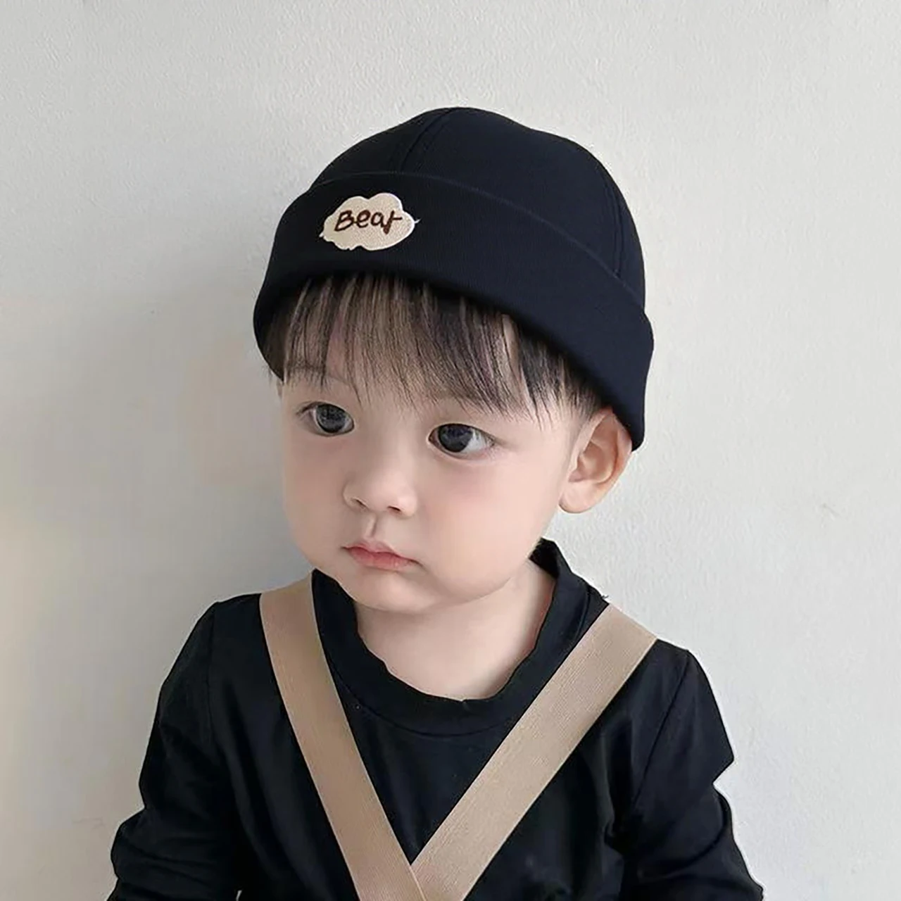 Cute Bear Baby Docker Hat Solid Color Dome Melon Cap for Toddler Boy Girl Summer Adjustable Cotton Brimless Beanies - view 4