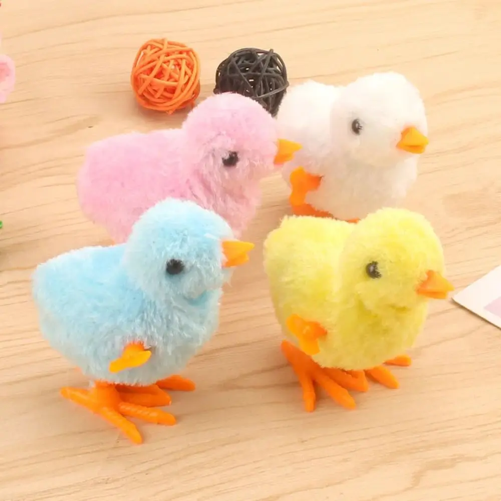 Kids Gift Plush Plastic Easter Running Chick Yellow Blue White Pink Jumping Wind Up Chick Plush Animals Toy