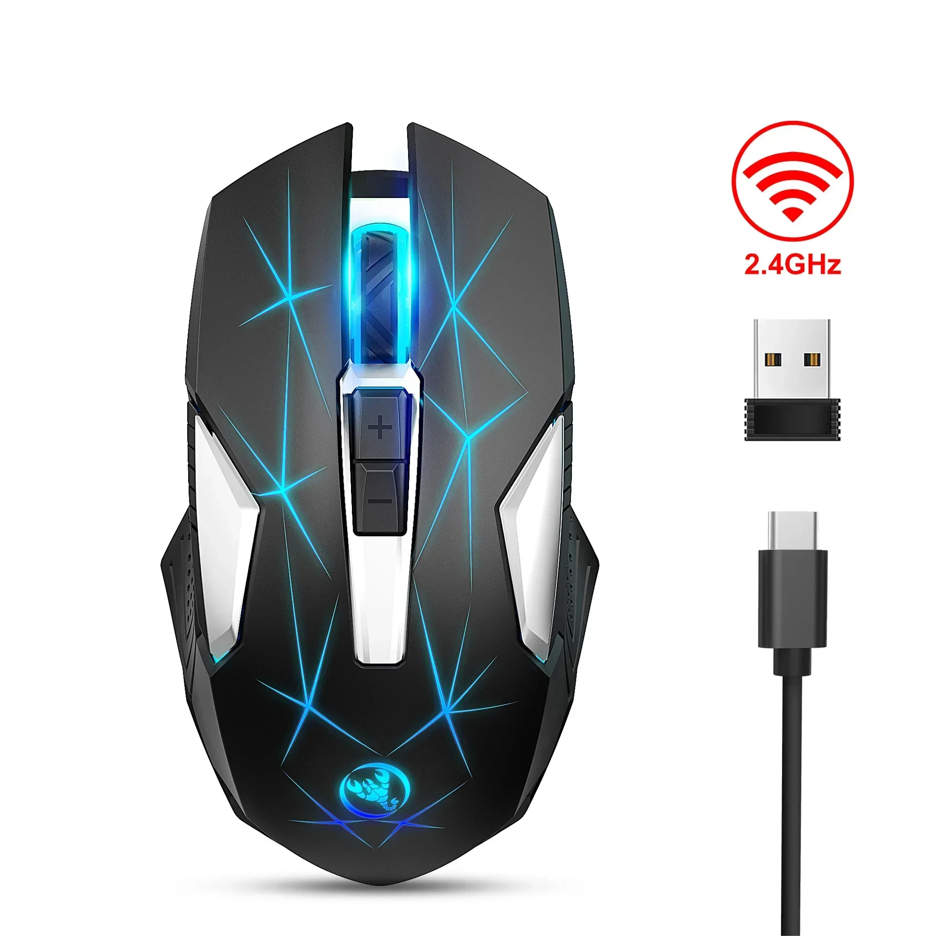 ZLRLMHY laptop wireless gaming mouse, backlit T300 2.4G 600mAh rechargeable color RGB computer laptop 7-key optical