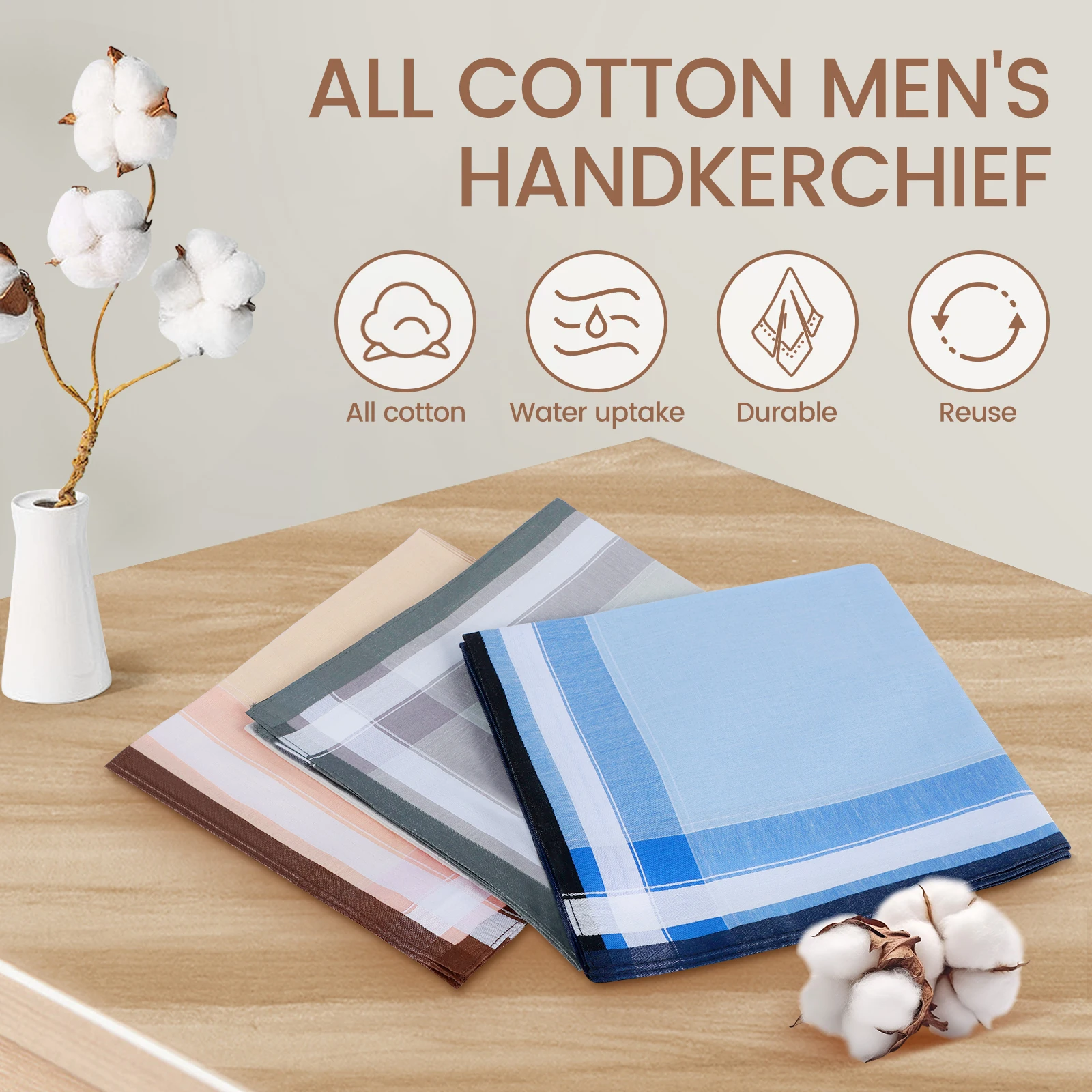 Handkerchief Soft Cotton Gents Hankies Reusable Square Plaid Pocket Handkerchiefs Unisex Business Pocket Hankies for Decorative