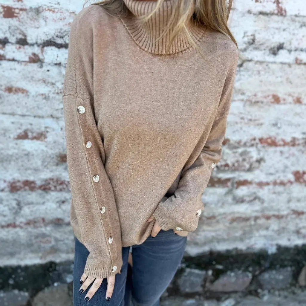 

Women's High-Neck Button Sweater Casual Autumn Winter New Independent Station European American Style for Women