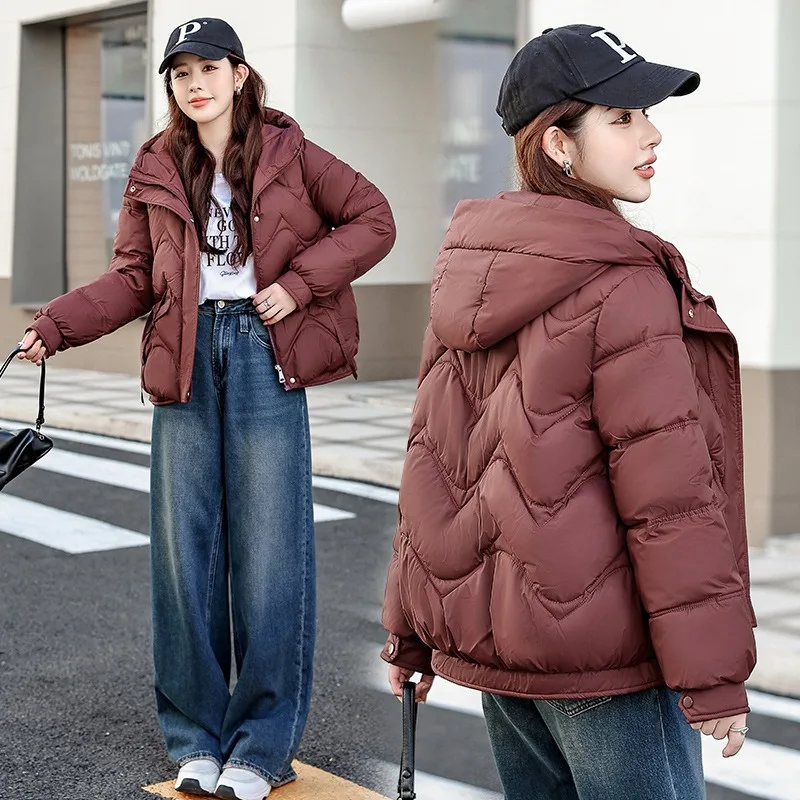 

New Women's Korean Down Cotton Jacket Autumn Winter Warm Padded Jacket Fashion Female Thicke Loose Hooded Parker Cotton Clothes