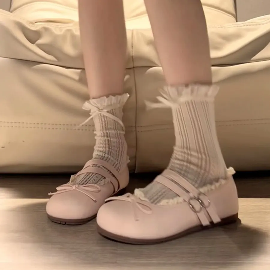 Japanese Style Flat Bottom Mary Jane Shoes Women's round Head  Knot Spring Summer New Style Fashion Single Shoes