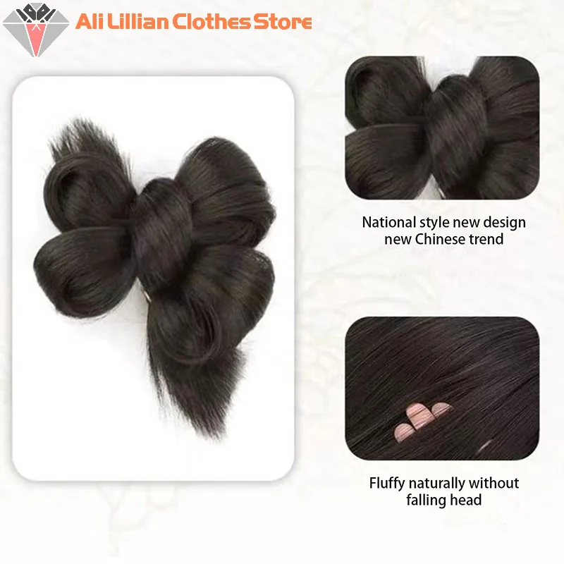 Chinese Style Synthetic Maruki Head Wig Circle Bride's Curled Hair Bun Clip In The Hair Ponytail Vintage Fashion Wig Bag