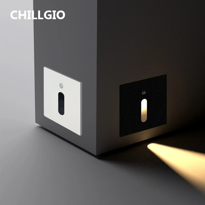 

CHILLGIO Led Stair Light Step Sensor Outdoor Waterproof Aluminum Floor Lamp Indoor Modern Recessed In Night Corner Wall Lighting