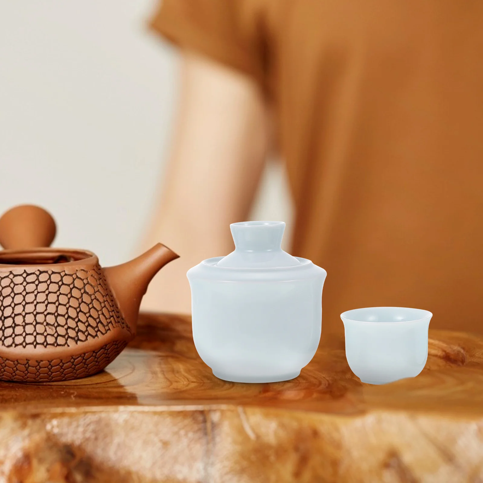 

1Set Ceramic Wine Warmer Kit Sky-Blue Chinese Style Smooth Surface Safe for Winter Use Liquor Warm Set Drinking Cups