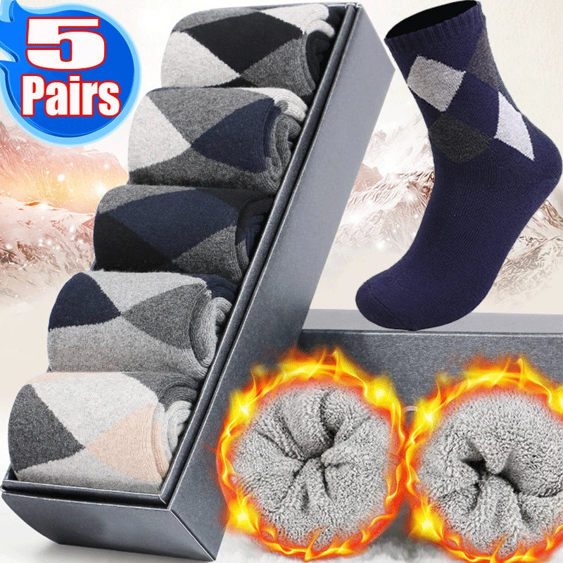 

5Pairs Thicken Wool Socks Men Pure Color Towel Keep Warm Winter Socks Cotton Mitation Mink Cashmere Socks for Woman Thermal