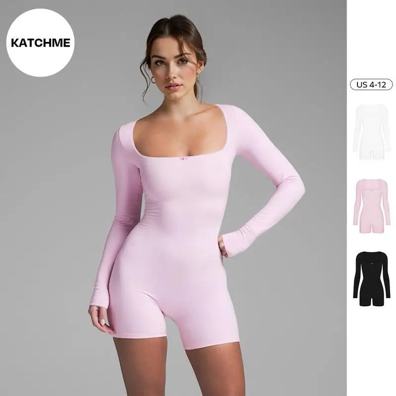 Women's  Lace Workout Long Square Neck Low Waist Five-Quarter Pants One-Piece Suiting Summer Fashion Ladies' Clothing