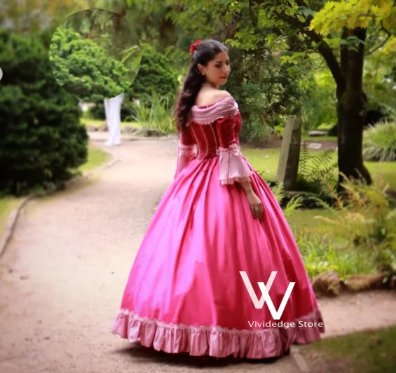 Victorian Pink Prom Dress Off-the-Shoulder Princess Satin Embroidered A-line Special Occasion Costume Evening Gown Customized
