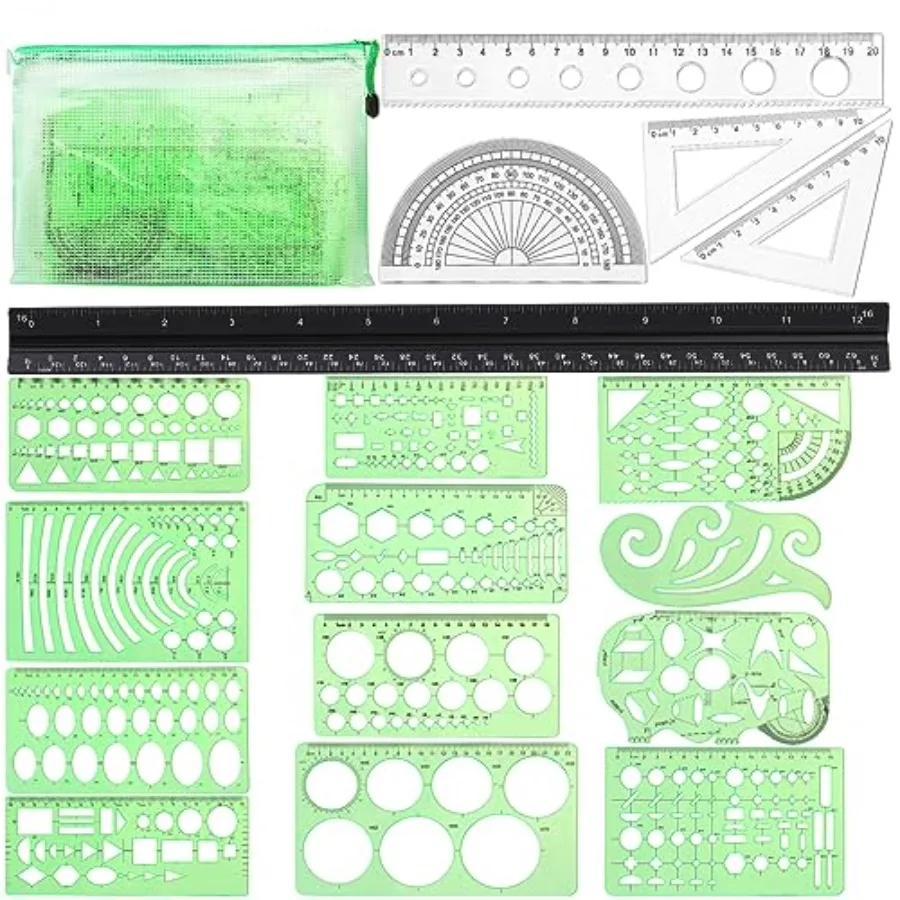 

Набор из 18 геометрических трафаретов для черчения и рисования с сумкой для хранения