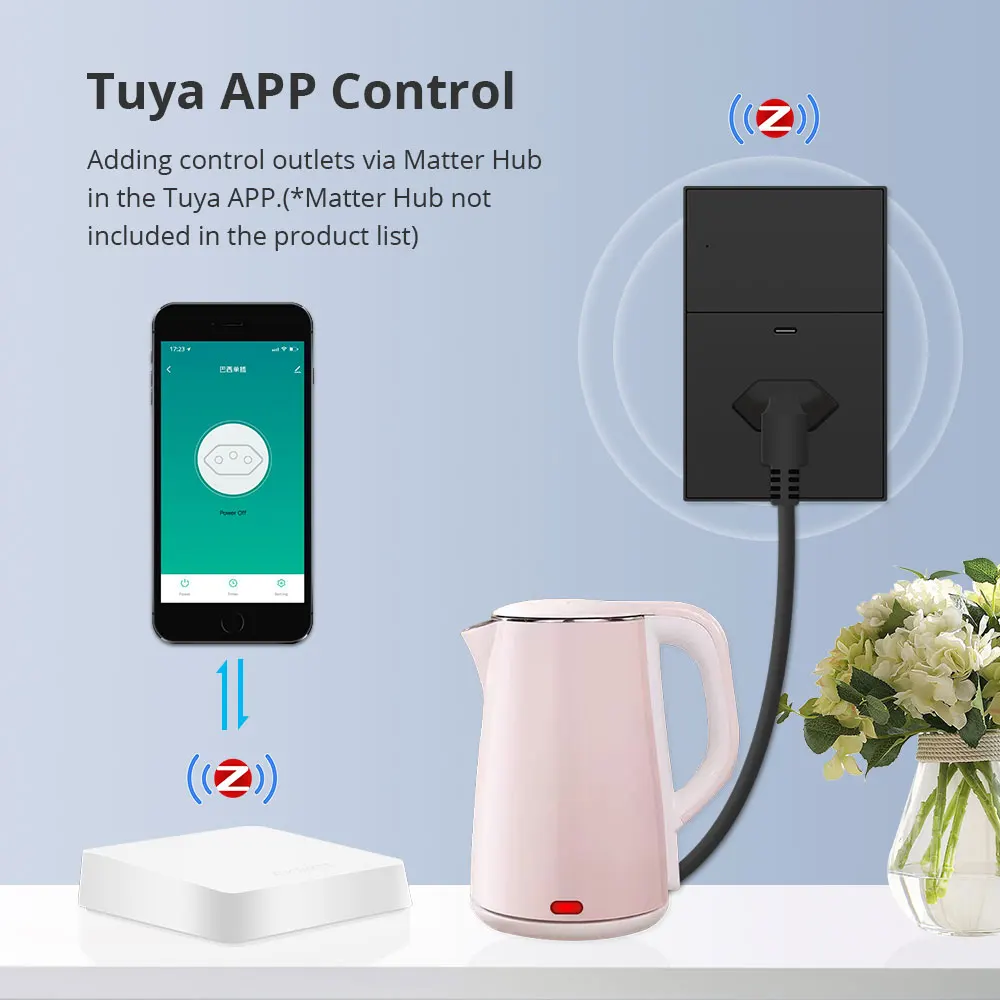 Zemismart 10A Zigbee Brazil Outlet with Type-C Charging Port Works with Tuya Smart Brazilian Wall Socket Alexa Google Home Voice