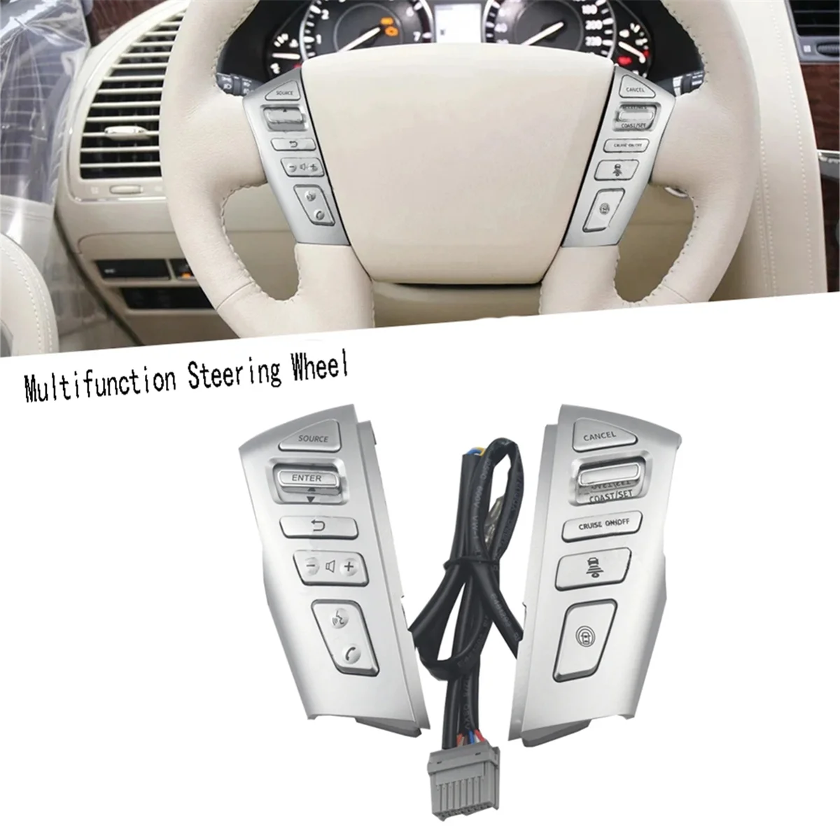 Silver Multifunction Steering Wheel Switch Telephone Volume Bluetooth Cruise Control Button for PATROL Y62 12-18